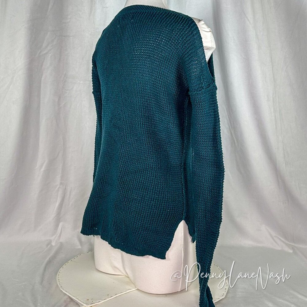 Hollister Cold Shoulder Waffle Knit Sweater Teal - Picture 5 of 6